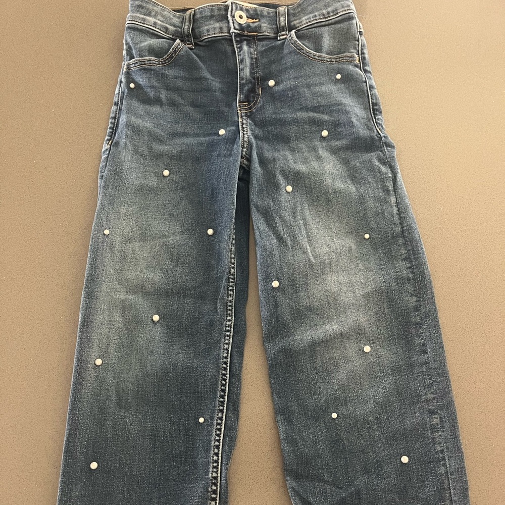 Abercrombie Kids Pearl Studded high rise wide leg jeans